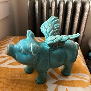 Turquoise Winged Pig Figurine